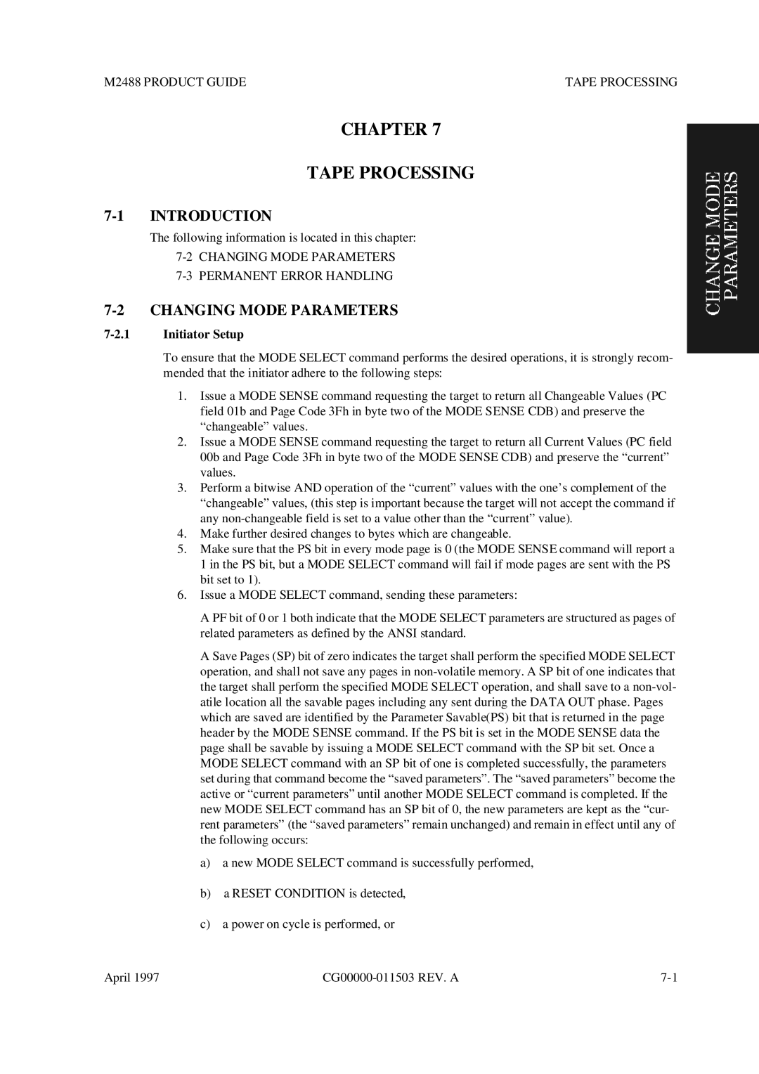 Fujitsu manual Chapter Tape Processing, Changing Mode Parameters, M2488 Product Guide Tape Processing 