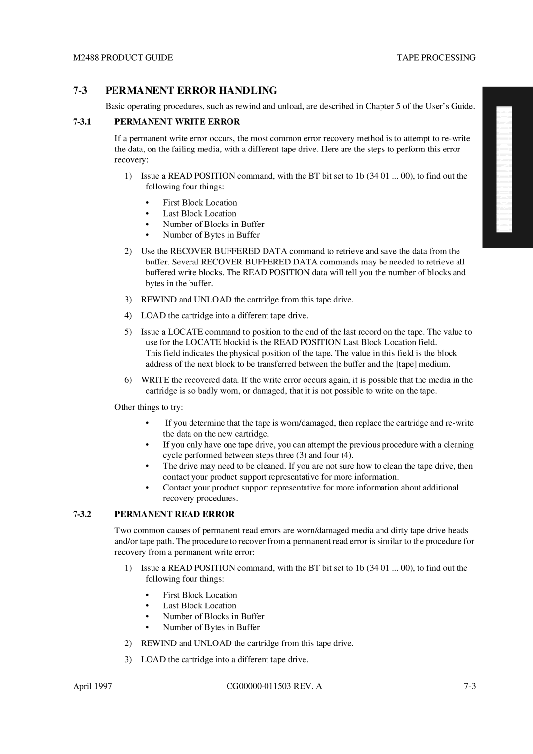 Fujitsu M2488 manual Permanent Error Handling, Permanent Write Error 