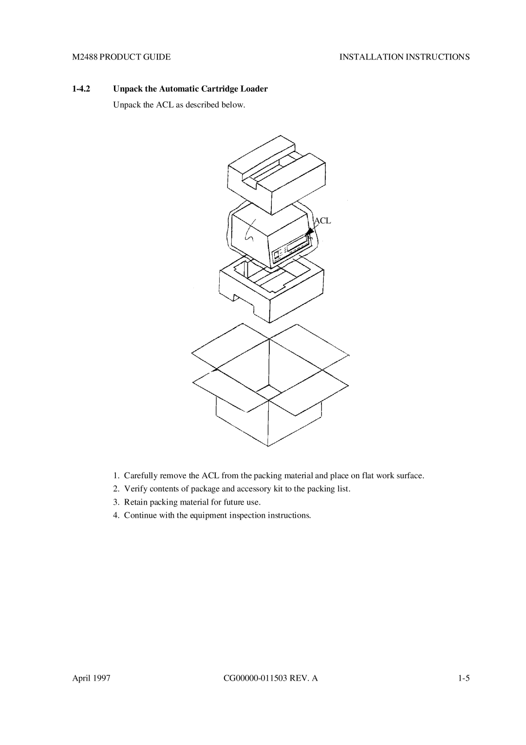 Fujitsu M2488 manual Unpack the Automatic Cartridge Loader, Acl 