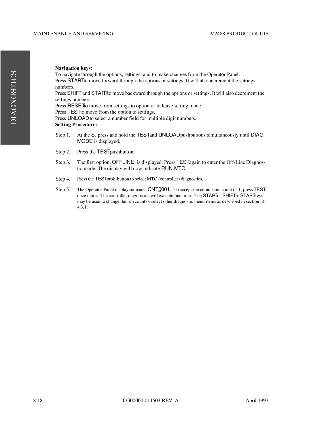 Fujitsu M2488 manual Navigation keys, Setting Procedure 