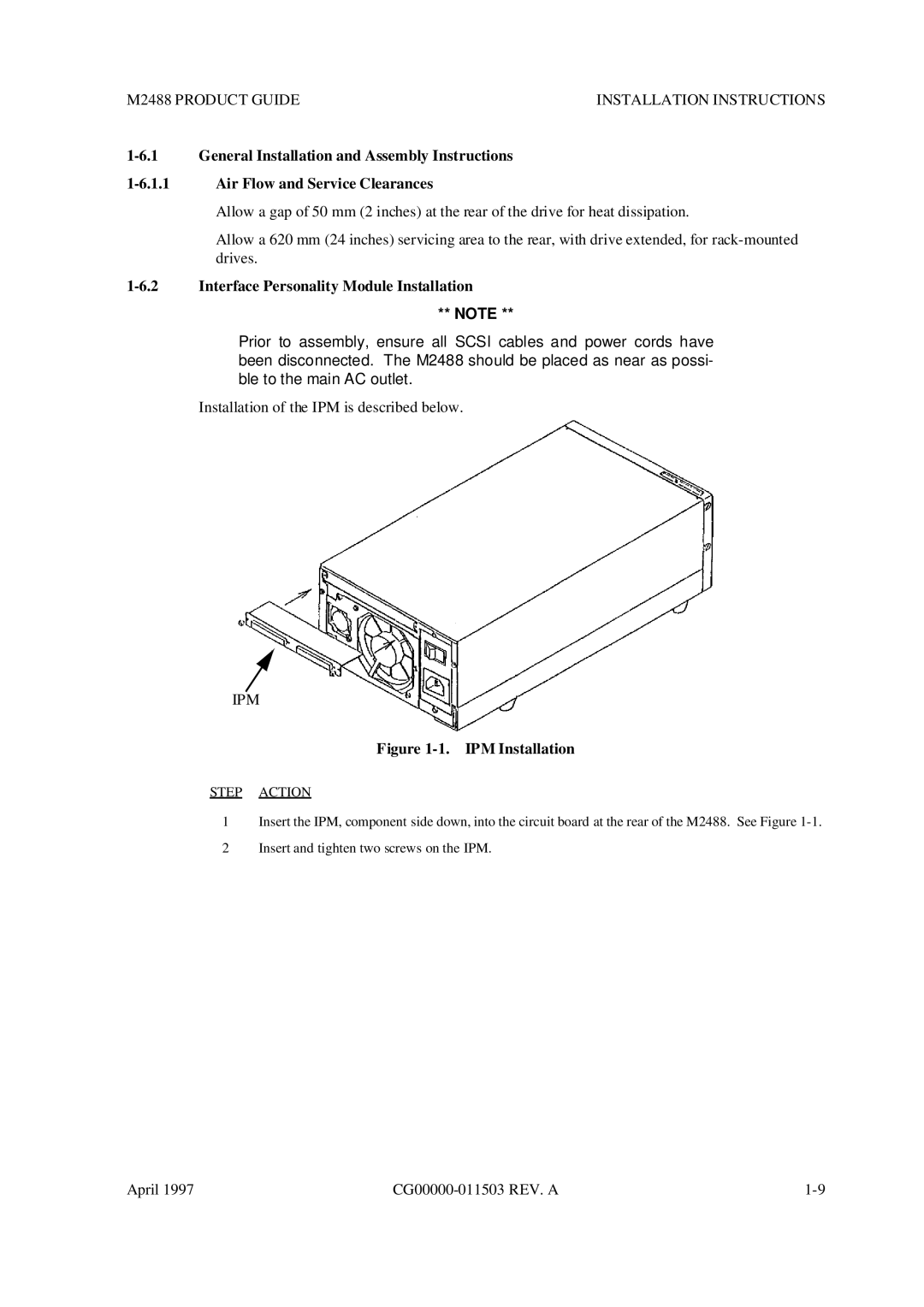 Fujitsu M2488 manual Interface Personality Module Installation, Ipm, Step Action 