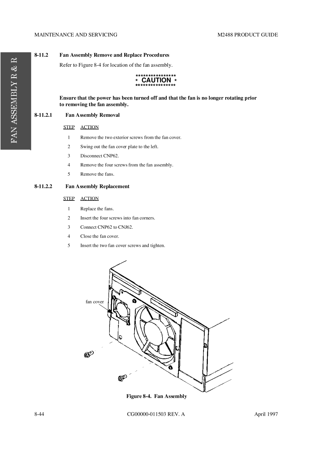 Fujitsu M2488 manual Fan Assembly Remove and Replace Procedures, Fan Assembly Replacement 