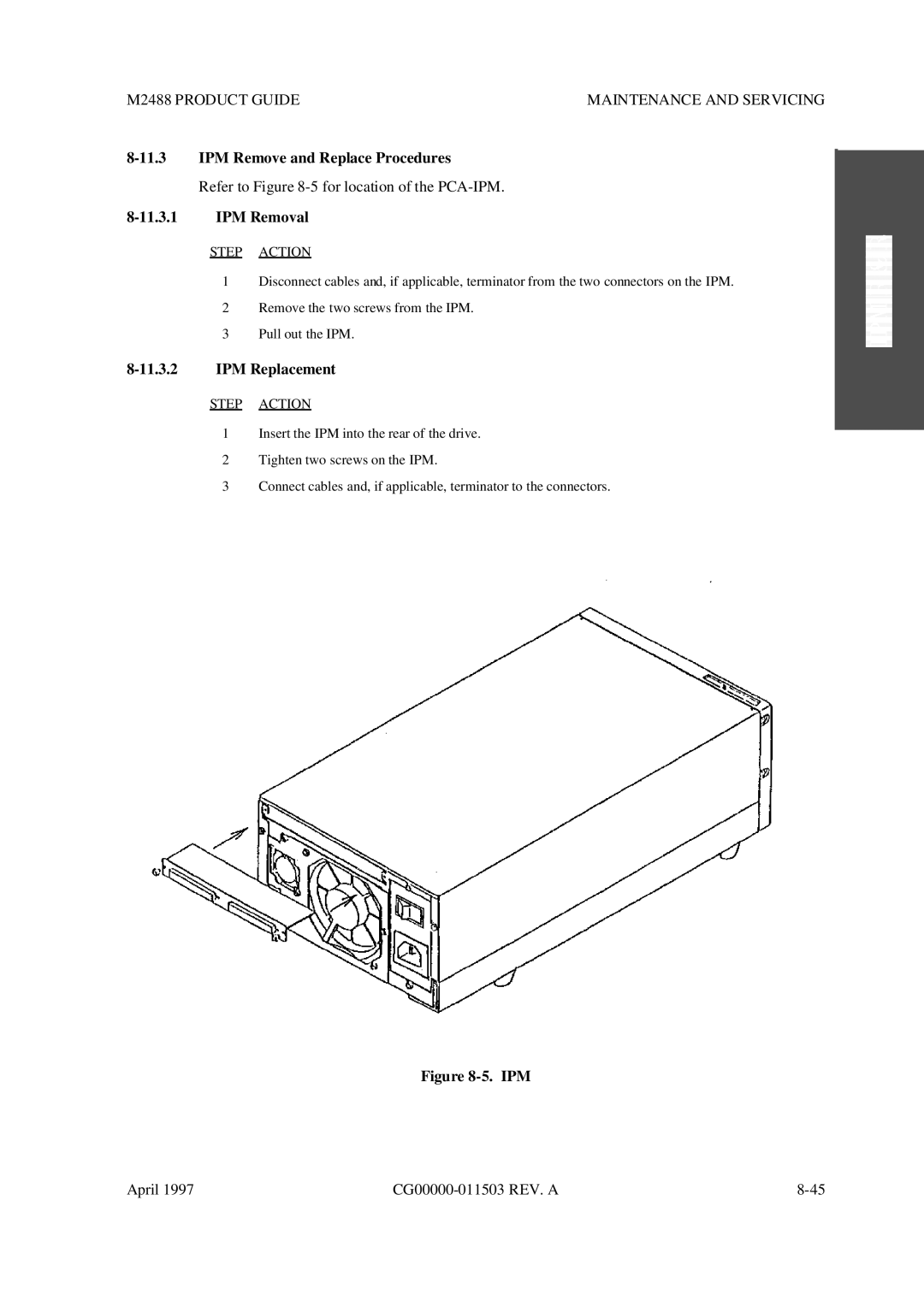 Fujitsu M2488 manual IPM Remove and Replace Procedures, IPM Removal, IPM Replacement 