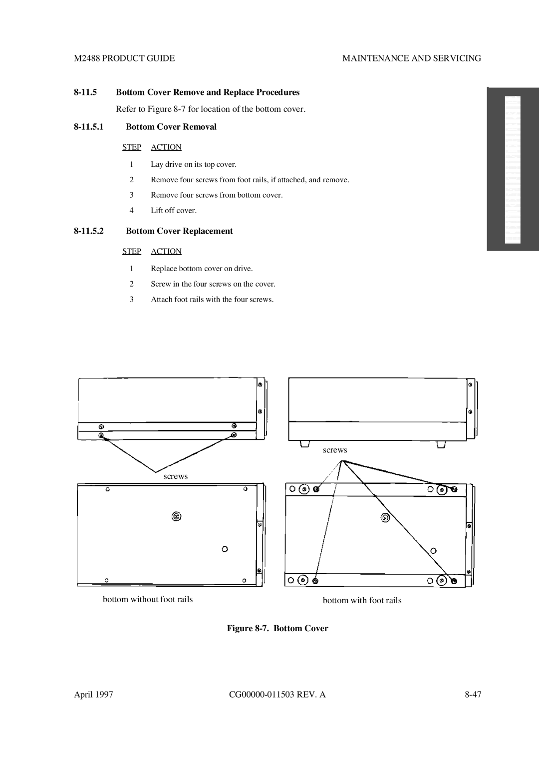 Fujitsu M2488 manual Bottom Cover Remove and Replace Procedures, Bottom Cover Removal, Bottom Cover Replacement 