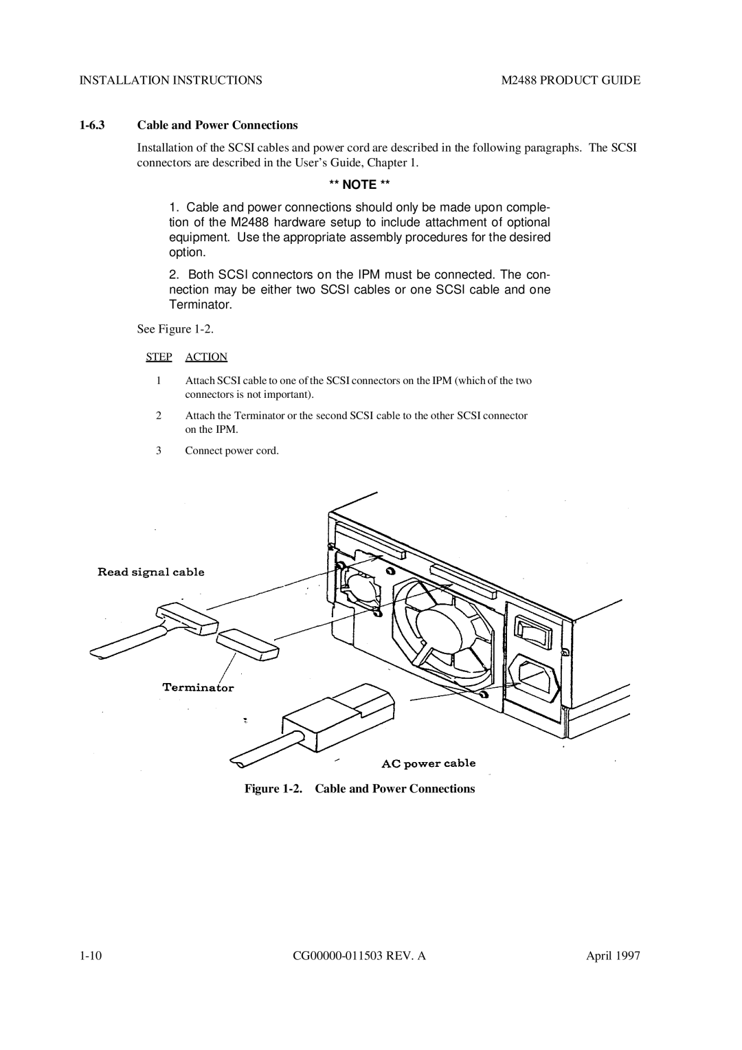 Fujitsu M2488 manual Cable and Power Connections, See Figure 