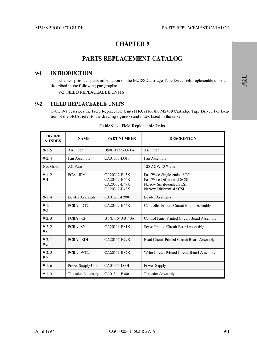 Fujitsu manual Chapter Parts Replacement Catalog, Field Replaceable Units, M2488 Product Guide Parts Replacement Catalog 