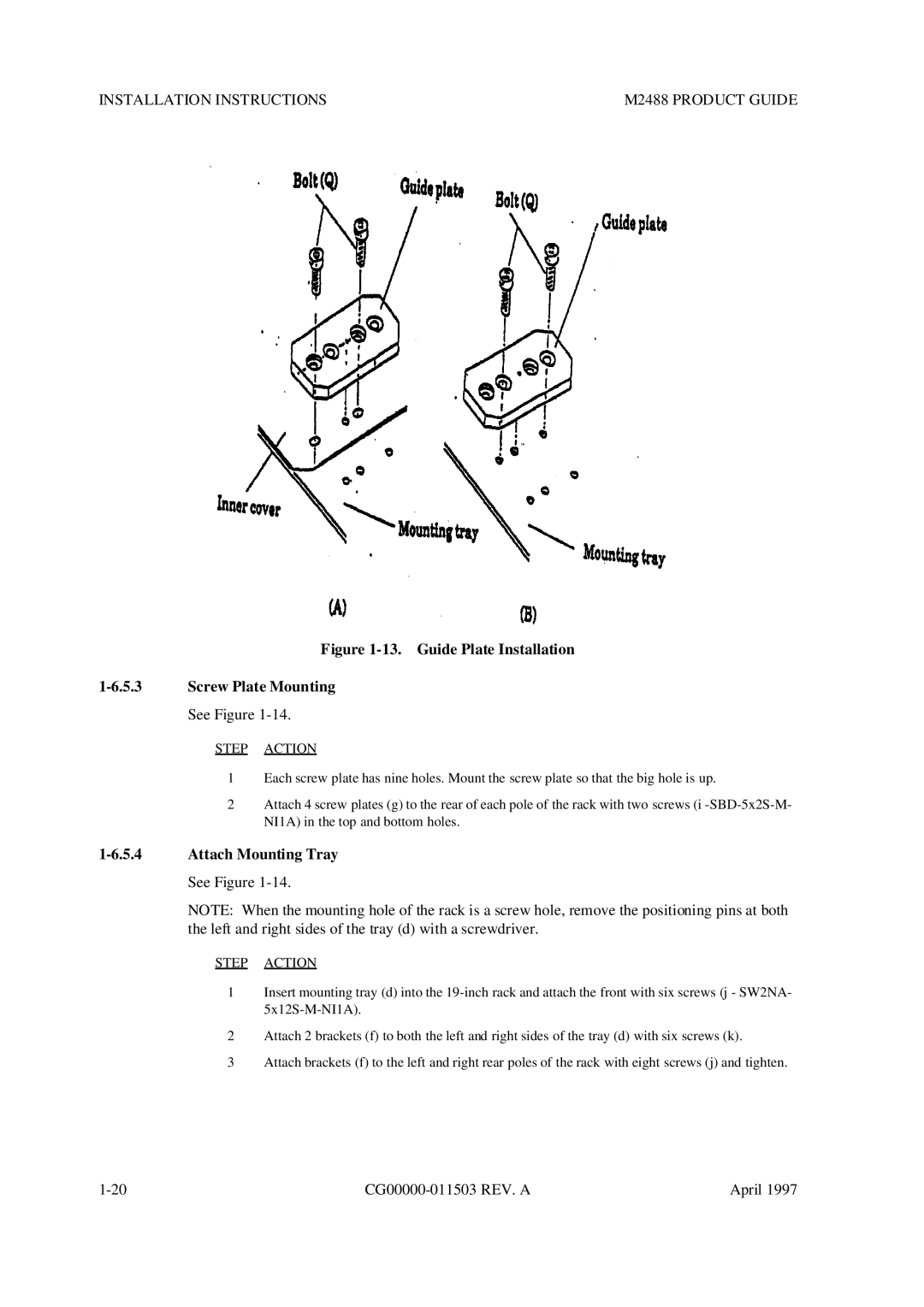 Fujitsu M2488 manual Guide Plate Installation Screw Plate Mounting, Attach Mounting Tray 