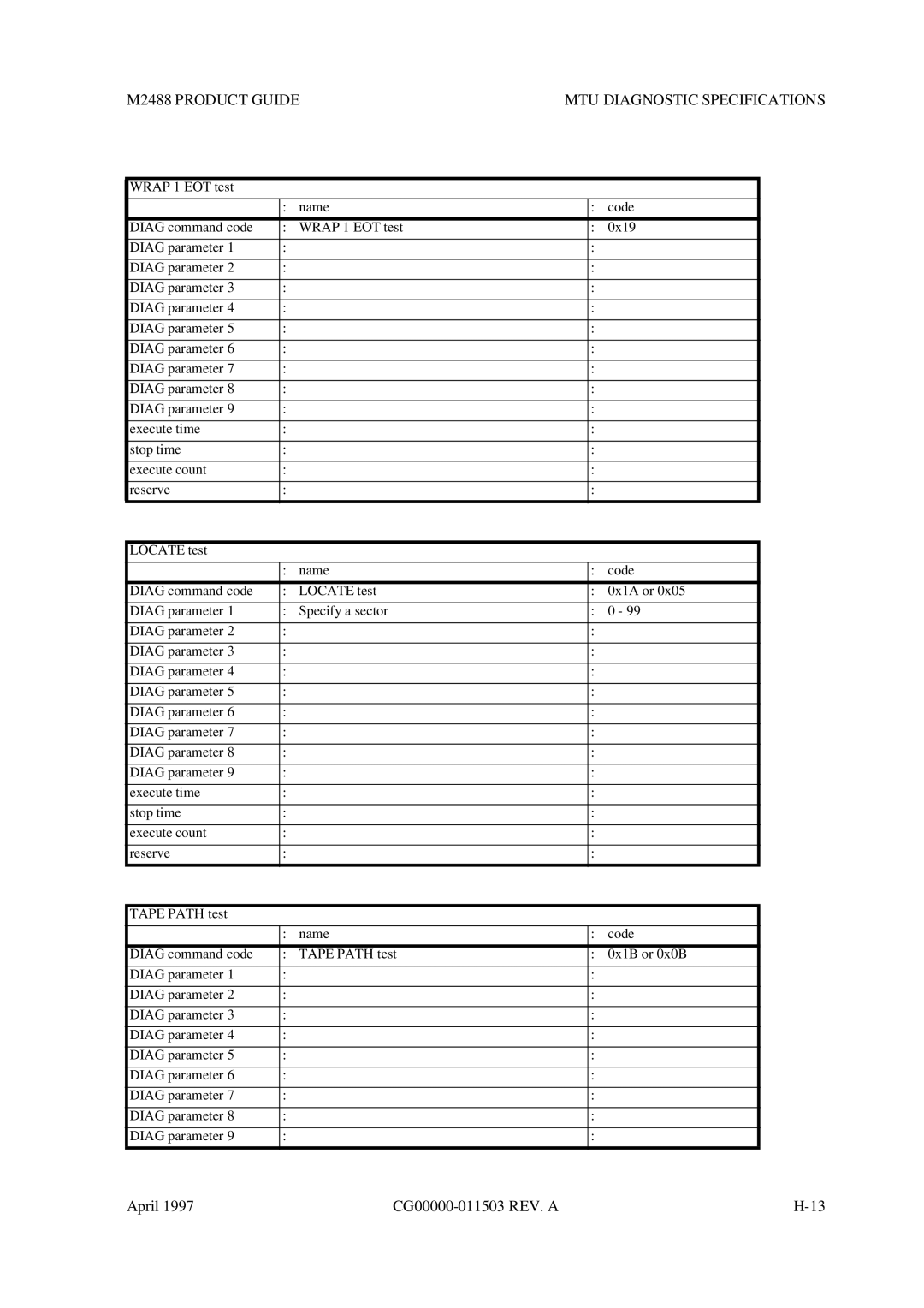 Fujitsu manual M2488 Product Guide MTU Diagnostic Specifications 