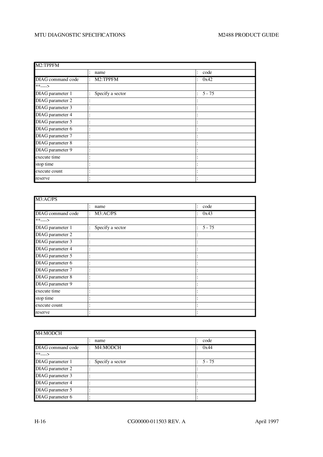 Fujitsu M2488 manual Diag parameter Specify a sector 