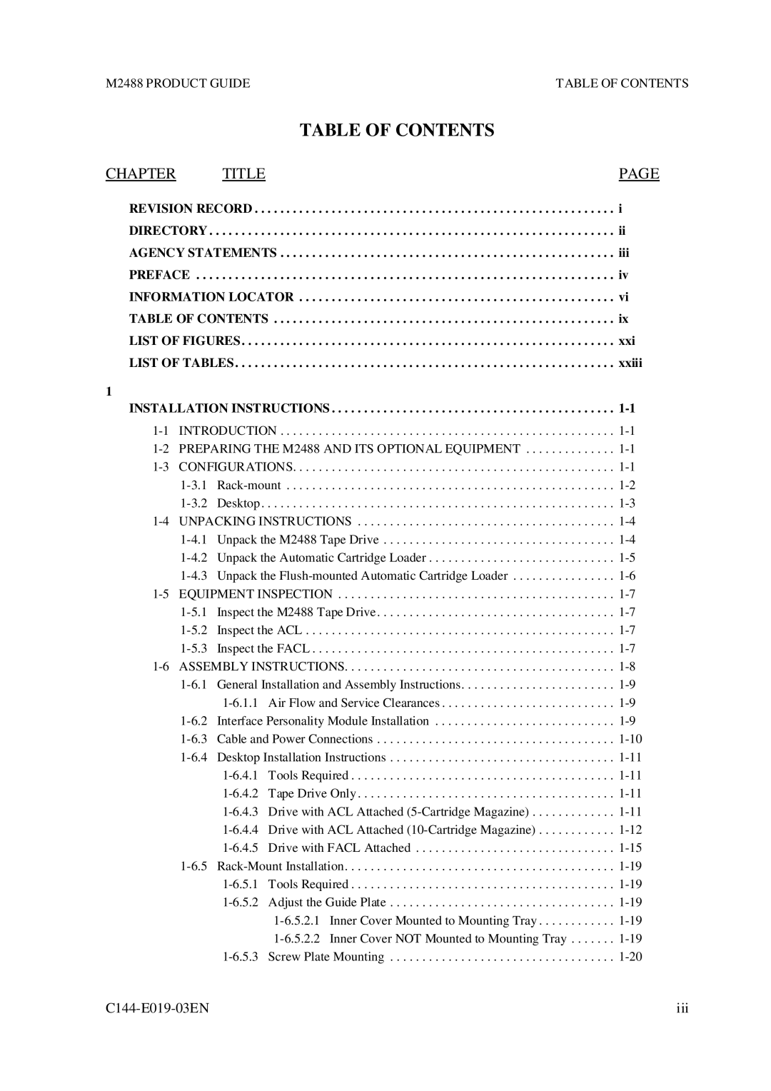 Fujitsu M2488 manual Table of Contents 