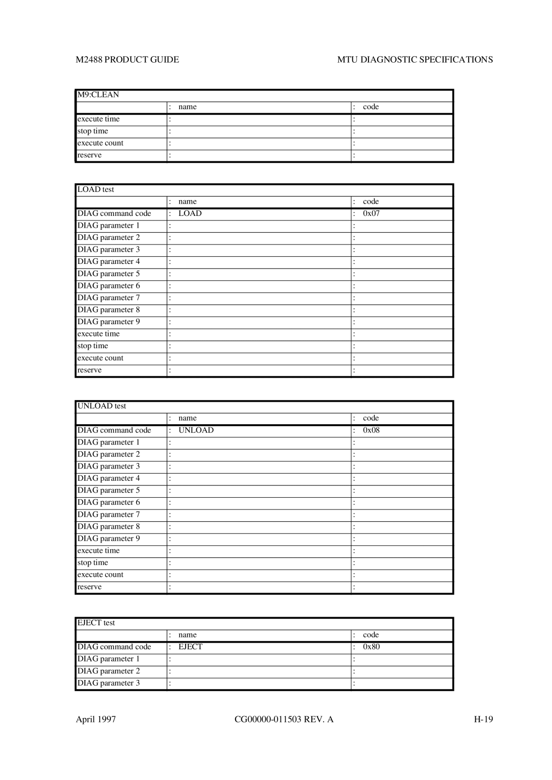 Fujitsu M2488 manual 0x80 Diag parameter 