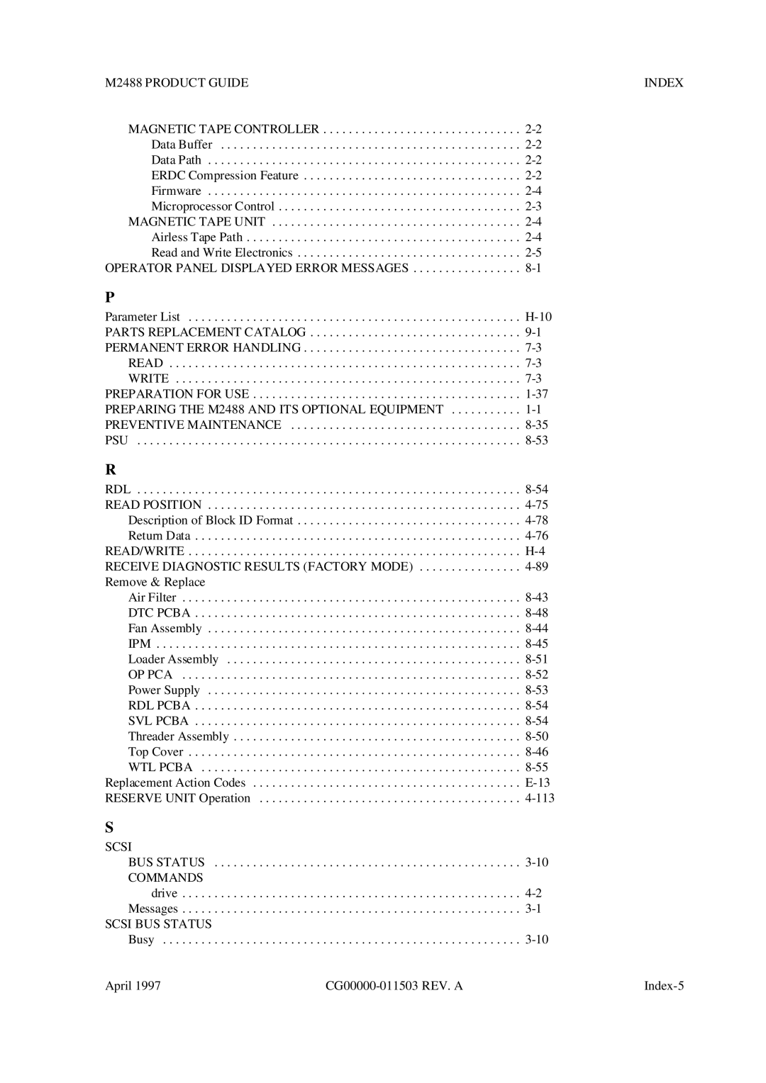 Fujitsu M2488 manual Commands, Scsi BUS Status 