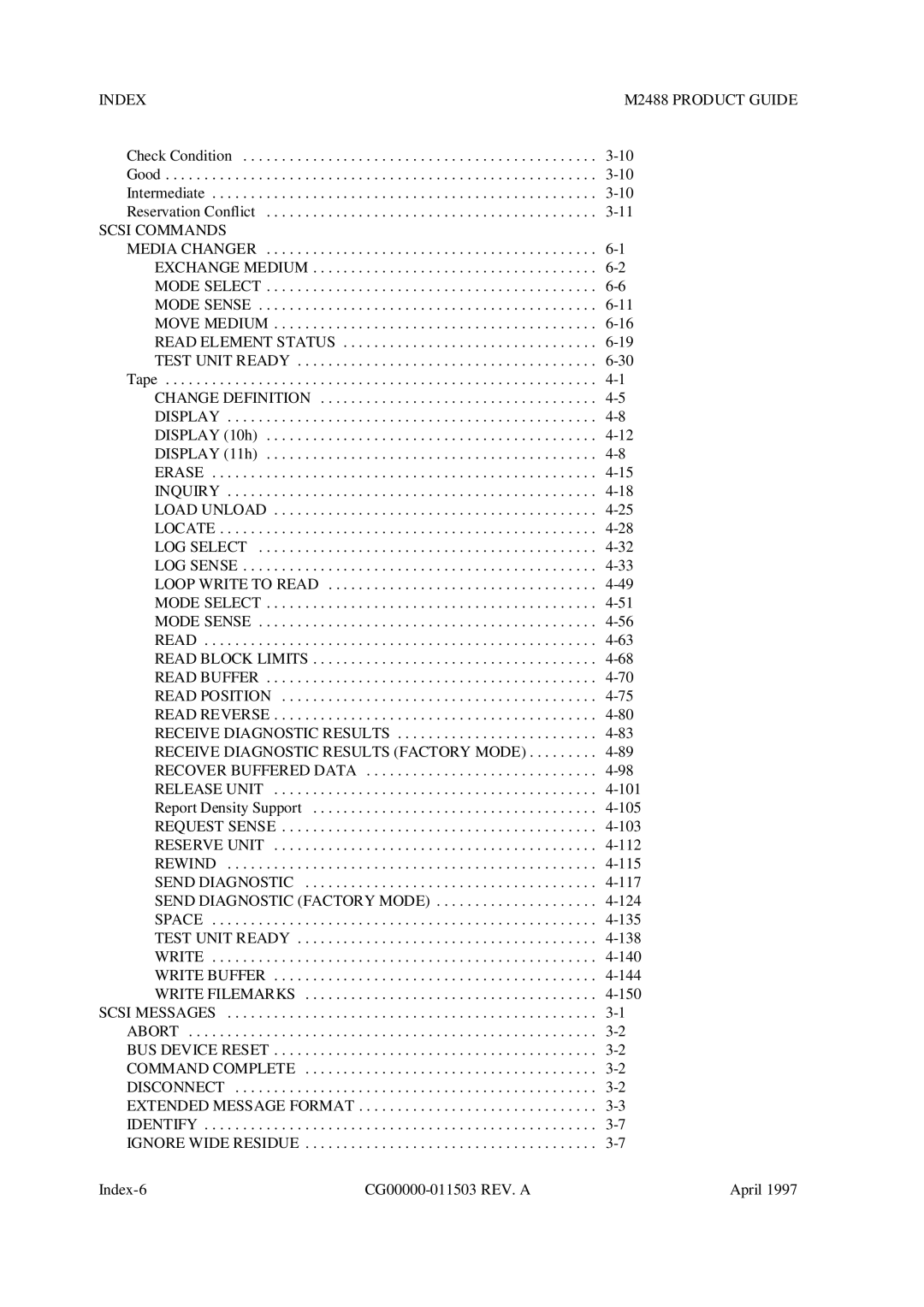 Fujitsu manual Index M2488 Product Guide, Scsi Commands 