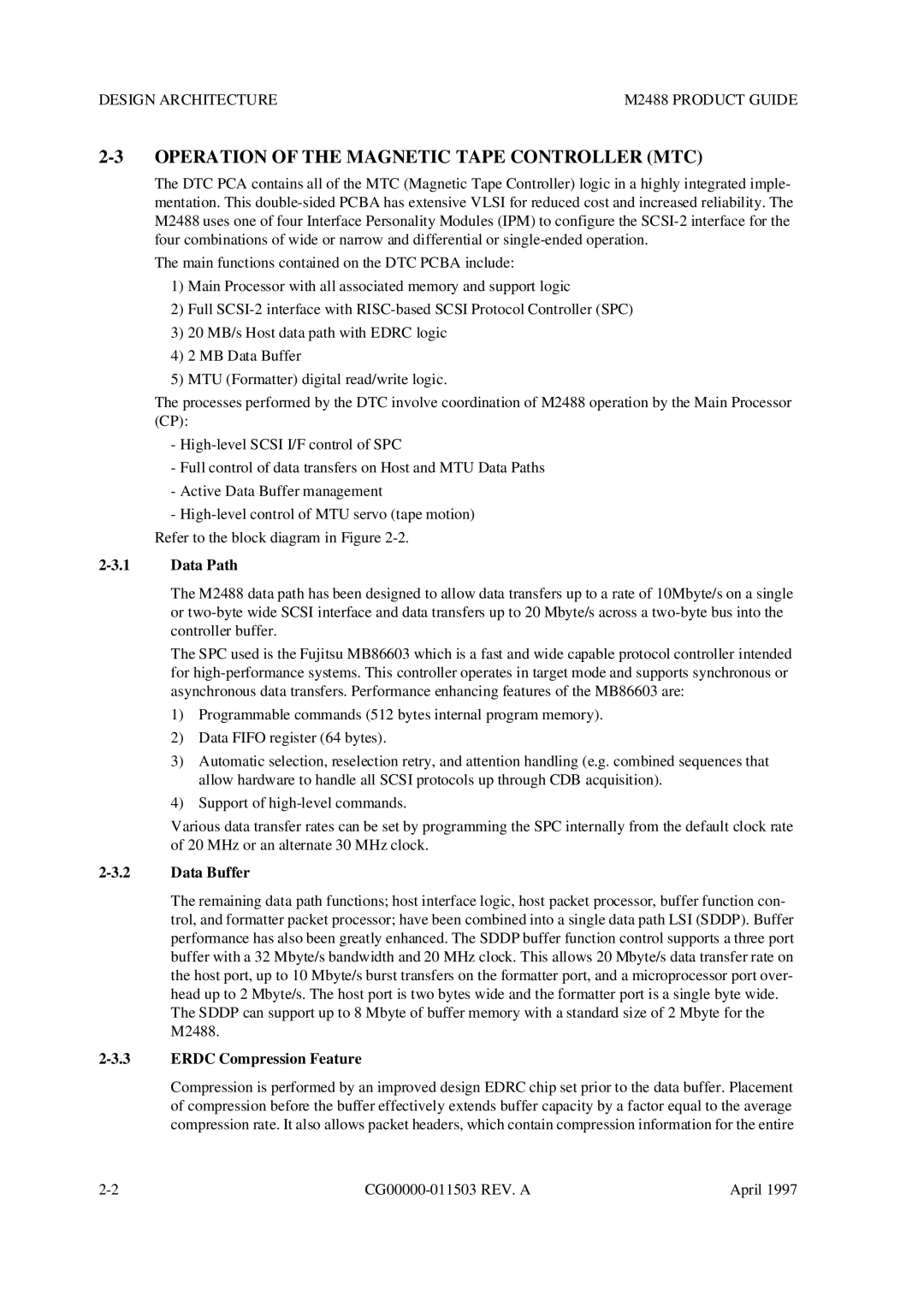 Fujitsu Operation of the Magnetic Tape Controller MTC, Design Architecture M2488 Product Guide, Data Path, Data Buffer 