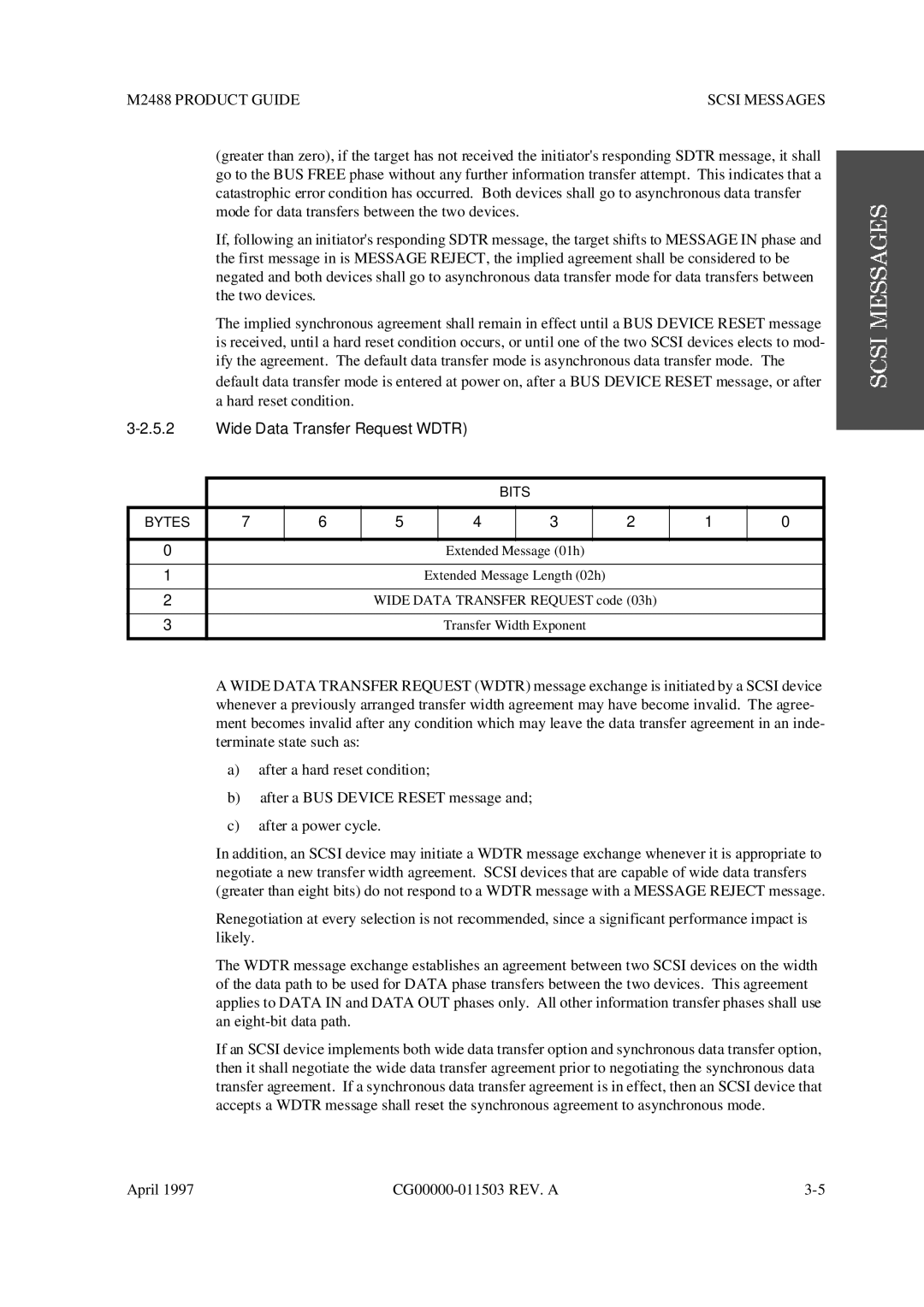 Fujitsu M2488 manual Wide Data Transfer Request Wdtr, Bits Bytes 