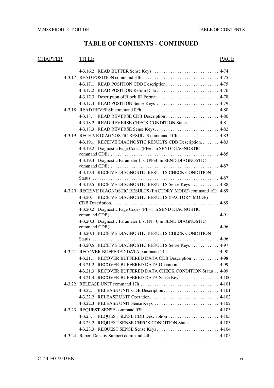 Fujitsu M2488 manual Receive Diagnostic Results Check Condition, Receive Diagnostic Results Factory Mode 