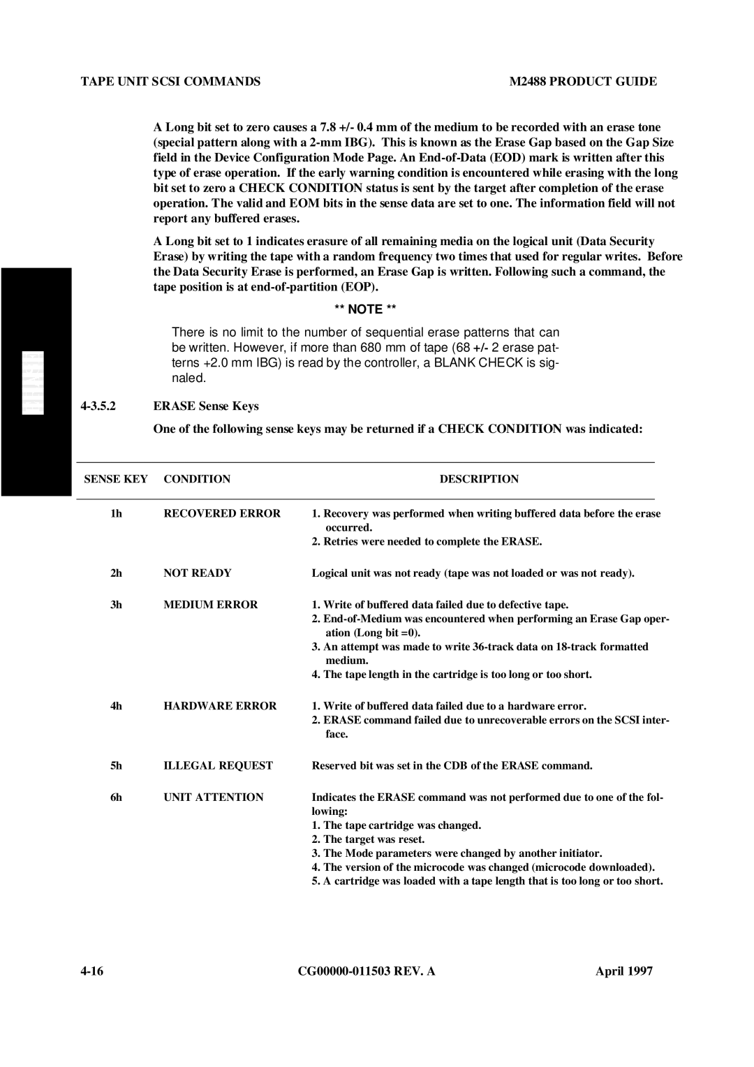 Fujitsu M2488 manual Erase Sense Keys, Not Ready 