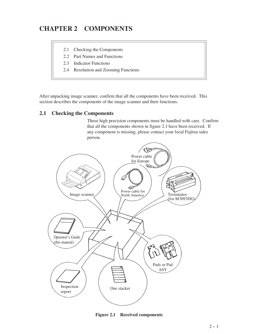 Fujitsu M3093DG, M3093DE manual Checking the Components 