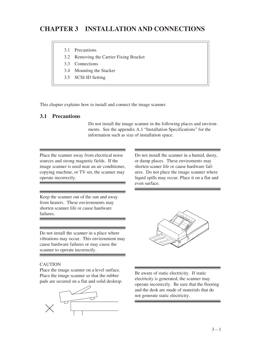 Fujitsu M3093DG, M3093DE manual Installation and Connections, Precautions 