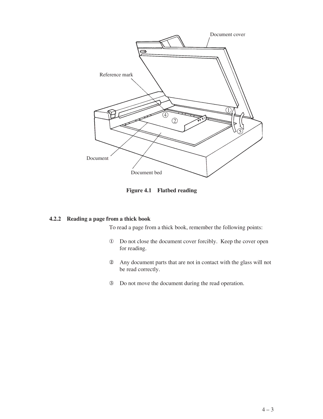 Fujitsu M3093DG, M3093DE manual Flatbed reading Reading a page from a thick book 