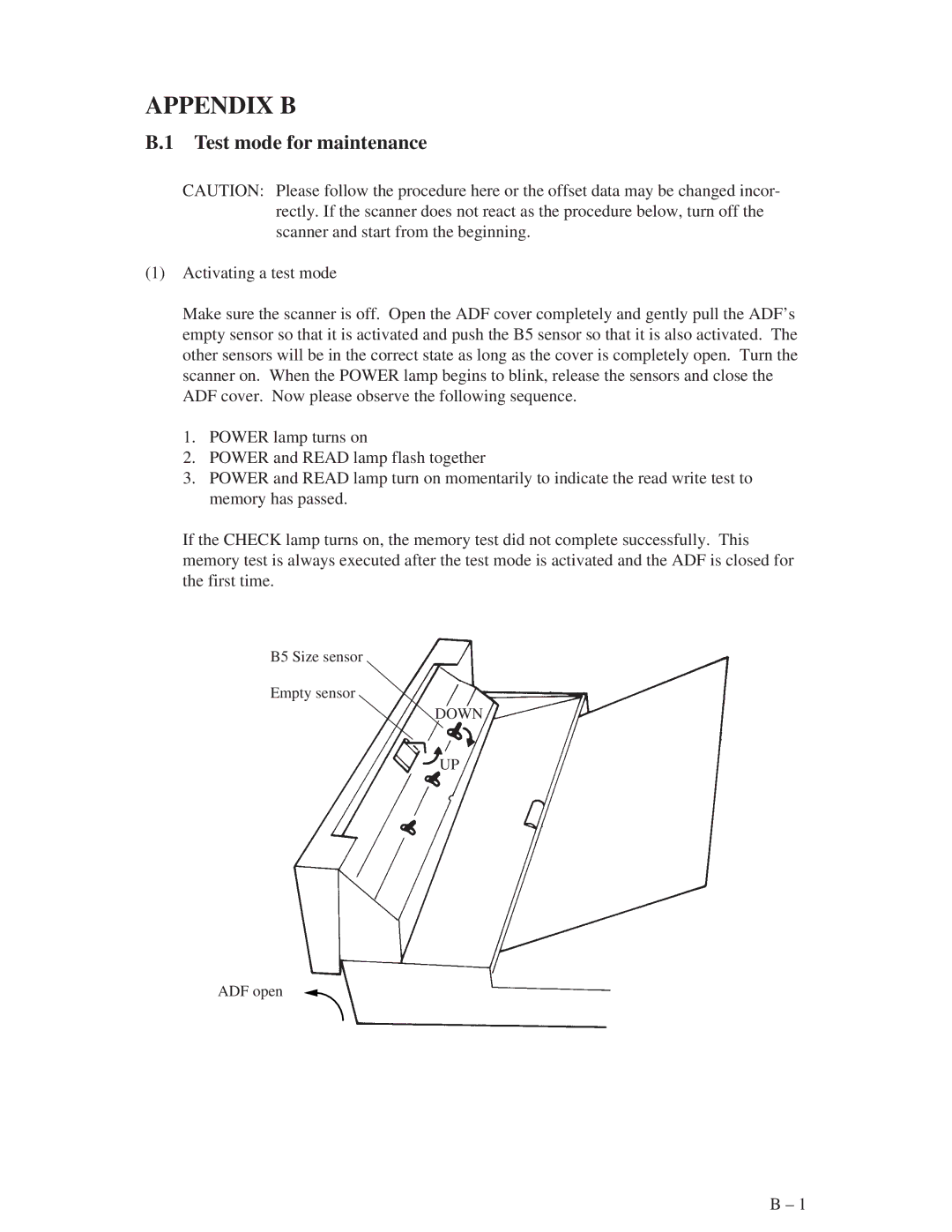 Fujitsu M3093DG, M3093DE manual Appendix B, Test mode for maintenance 