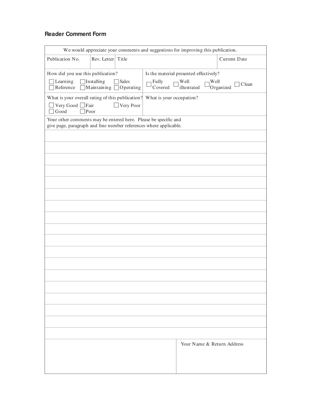 Fujitsu M3093DE, M3093DG manual Reader Comment Form 