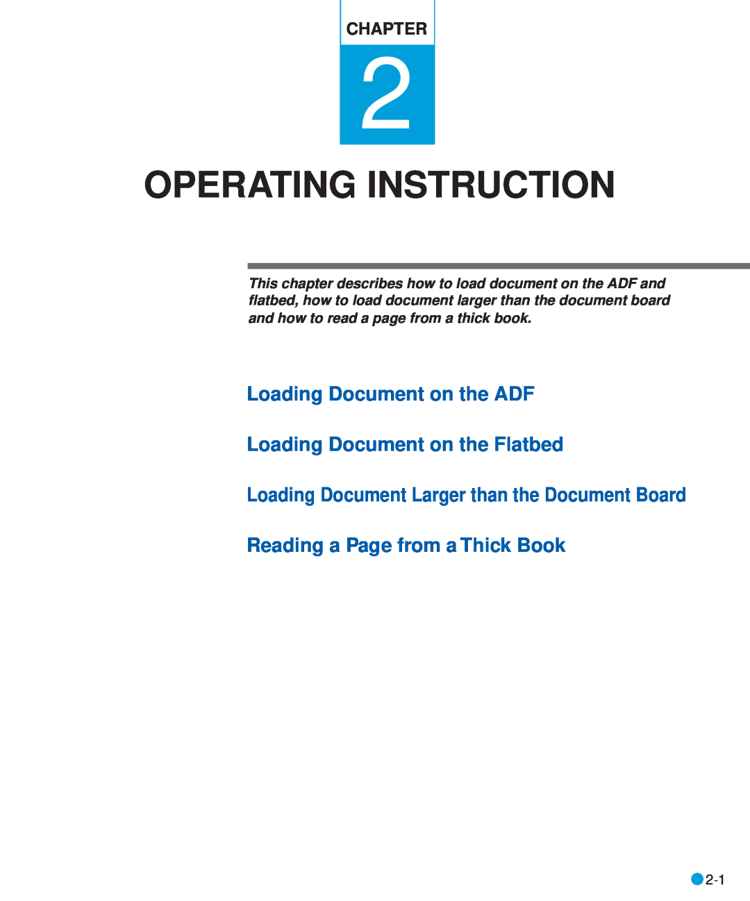 Fujitsu M3093DE/DG manual Operating Instruction, Loading Document on the ADF Loading Document on the Flatbed, Chapter 