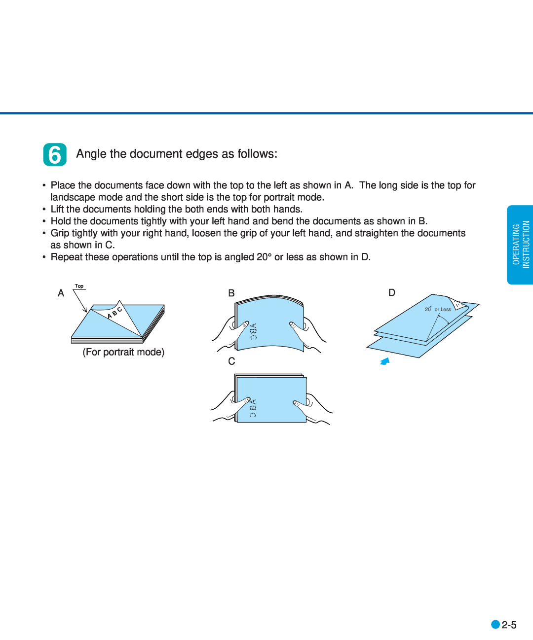 Fujitsu M3093DE/DG manual Angle the document edges as follows 