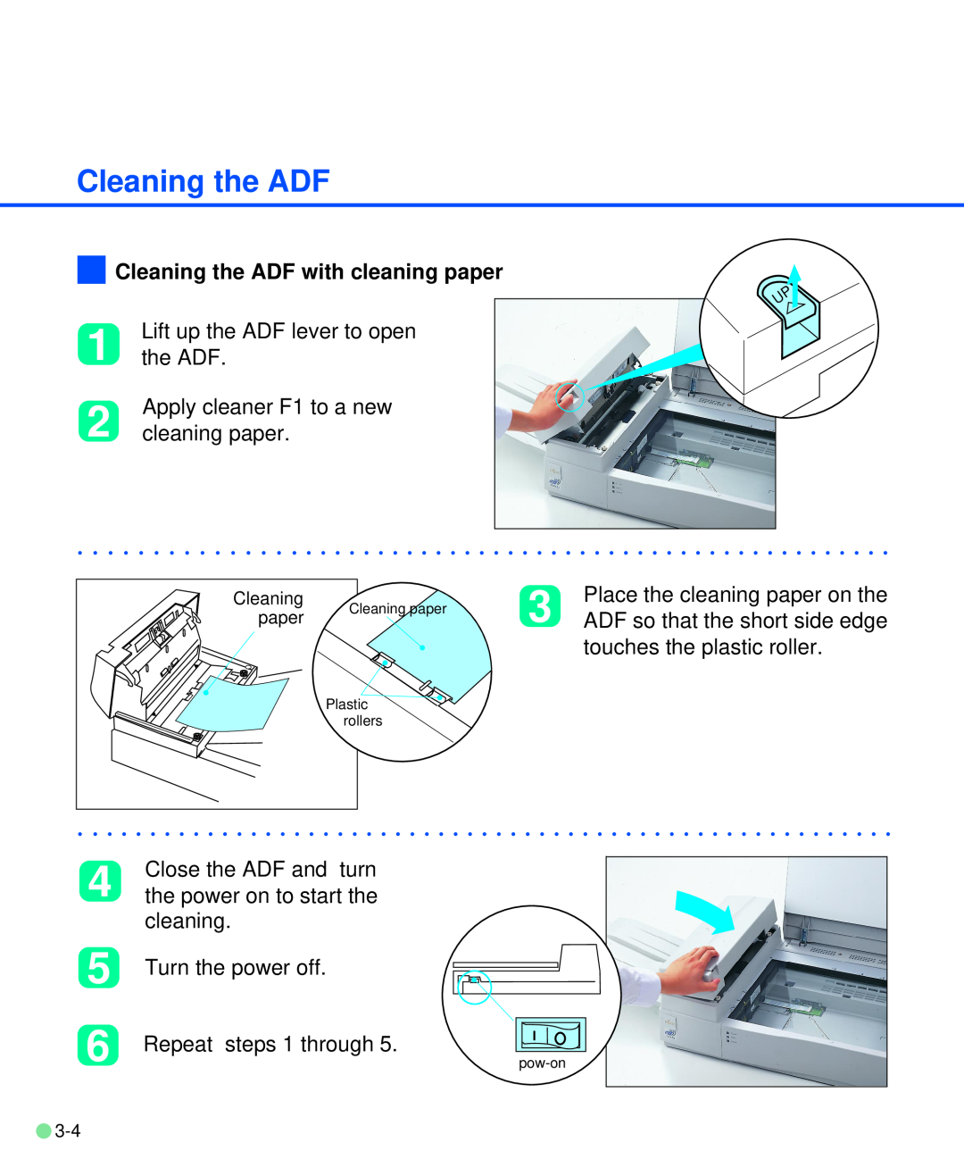 Fujitsu M3093DE/DG manual Cleaning the ADF with cleaning paper 