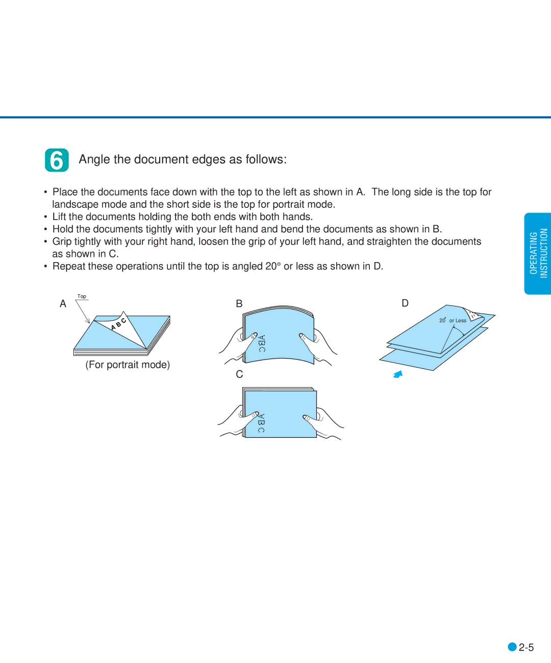 Fujitsu M3093DE/DG manual Angle the document edges as follows 