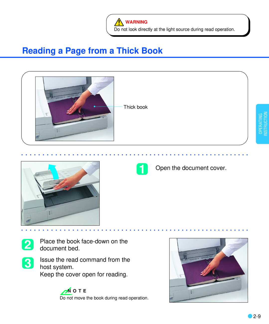 Fujitsu M3093DE/DG manual Reading a Page from a Thick Book 