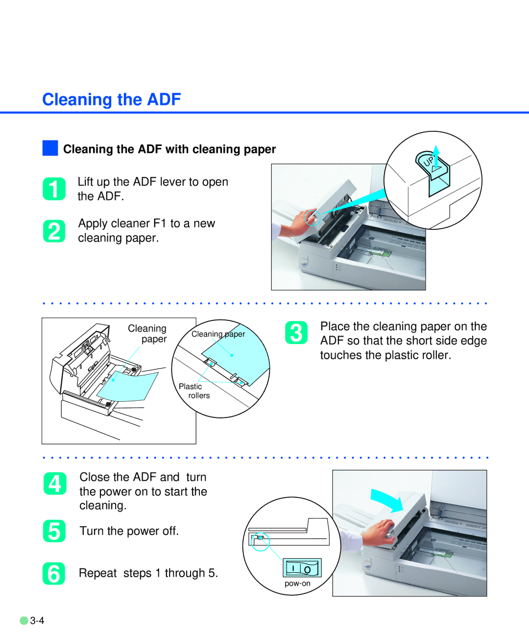 Fujitsu M3093DE/DG manual Cleaning the ADF 