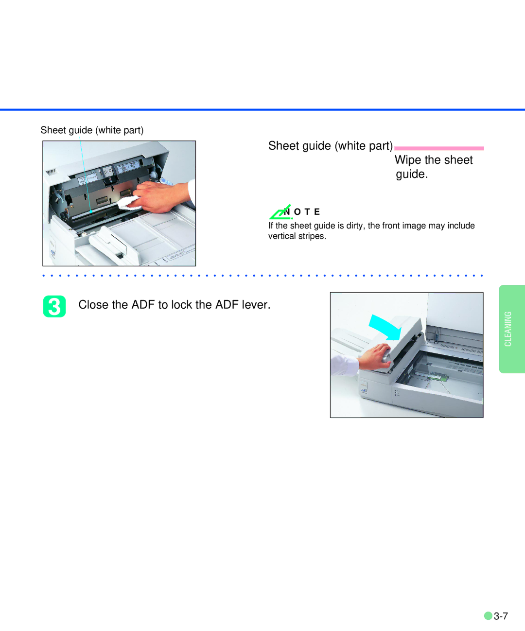 Fujitsu M3093DE/DG manual Sheet guide white part Wipe the sheet guide 