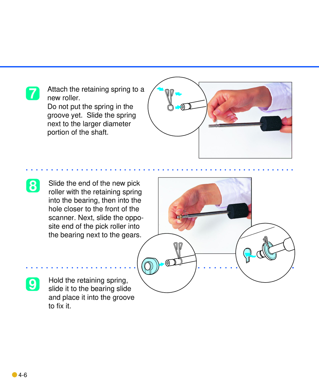 Fujitsu M3093DE/DG manual Attach the retaining spring to a, New roller 