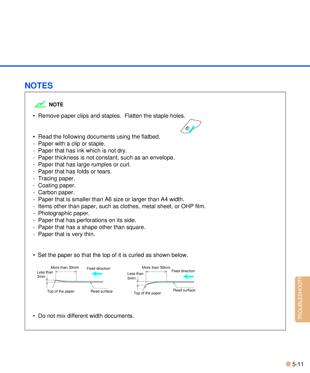 Fujitsu M3093DE/DG manual Do not mix different width documents 