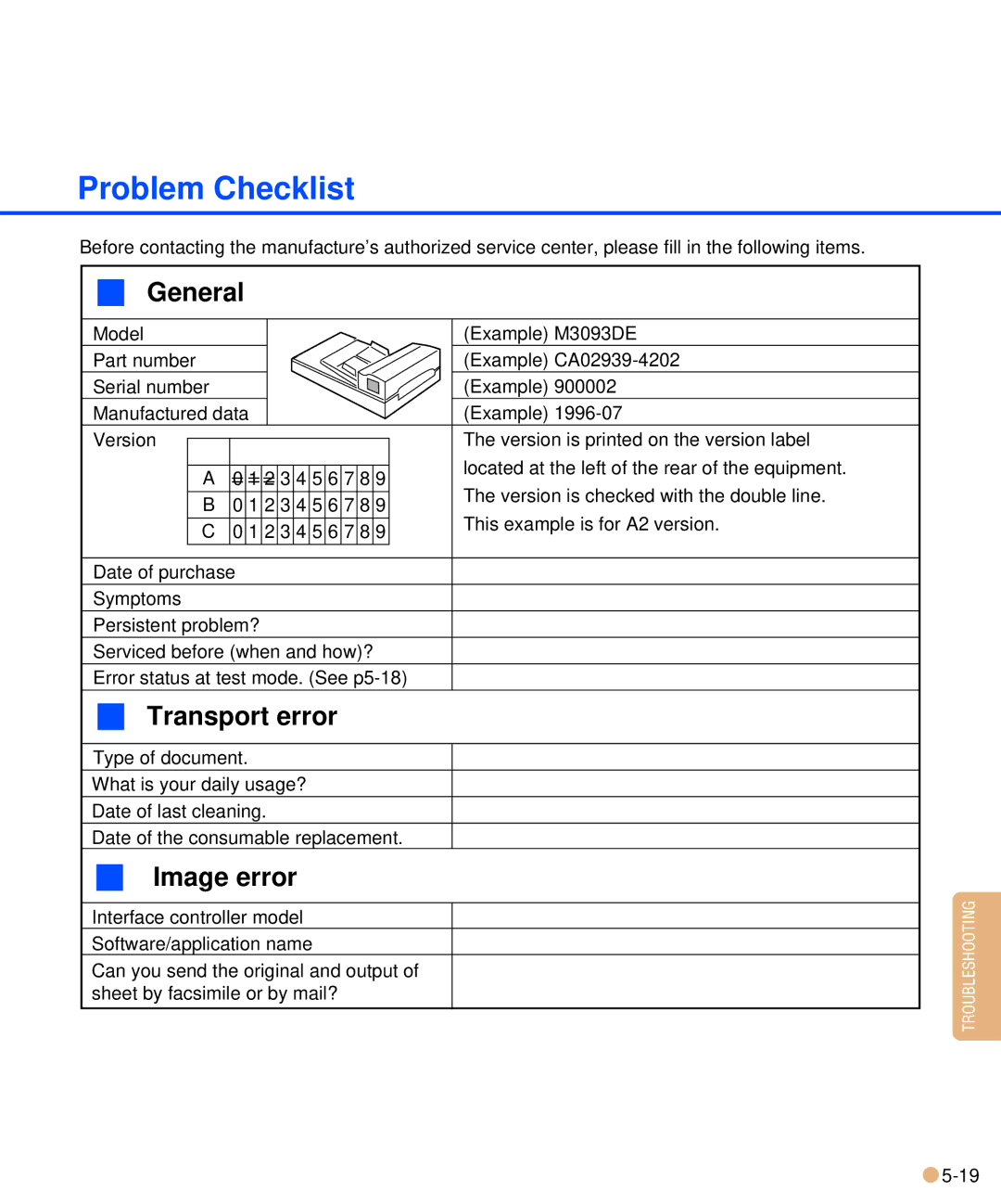 Fujitsu M3093DE/DG manual Problem Checklist, General 