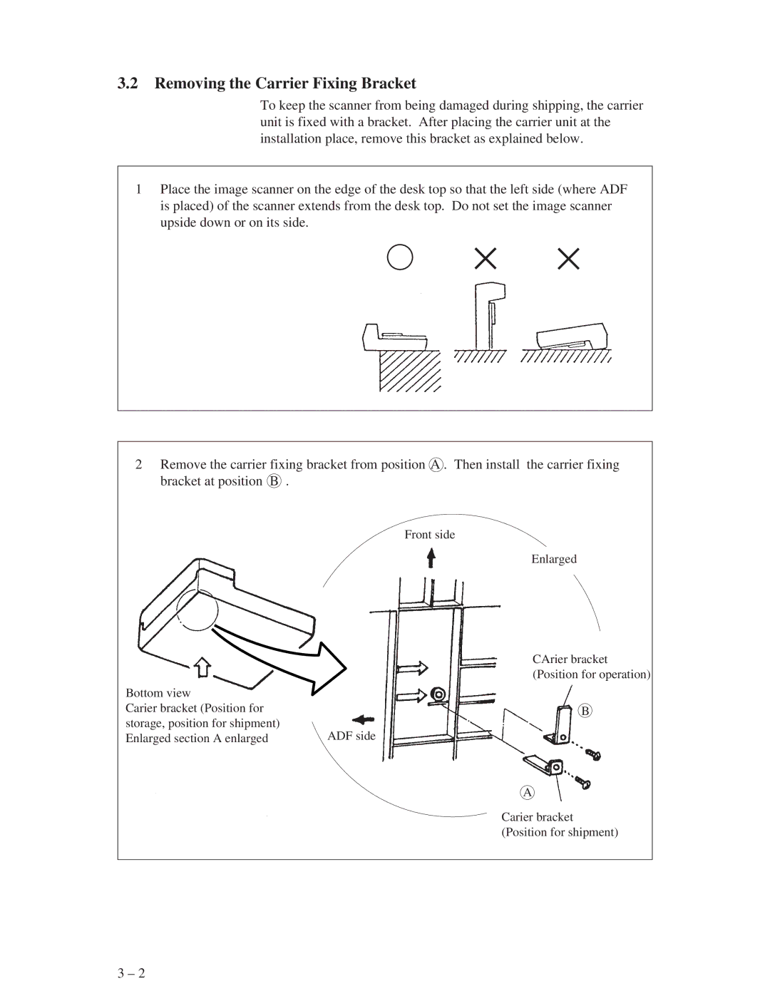 Fujitsu M3093GX, M3093EX manual × ×, Removing the Carrier Fixing Bracket 