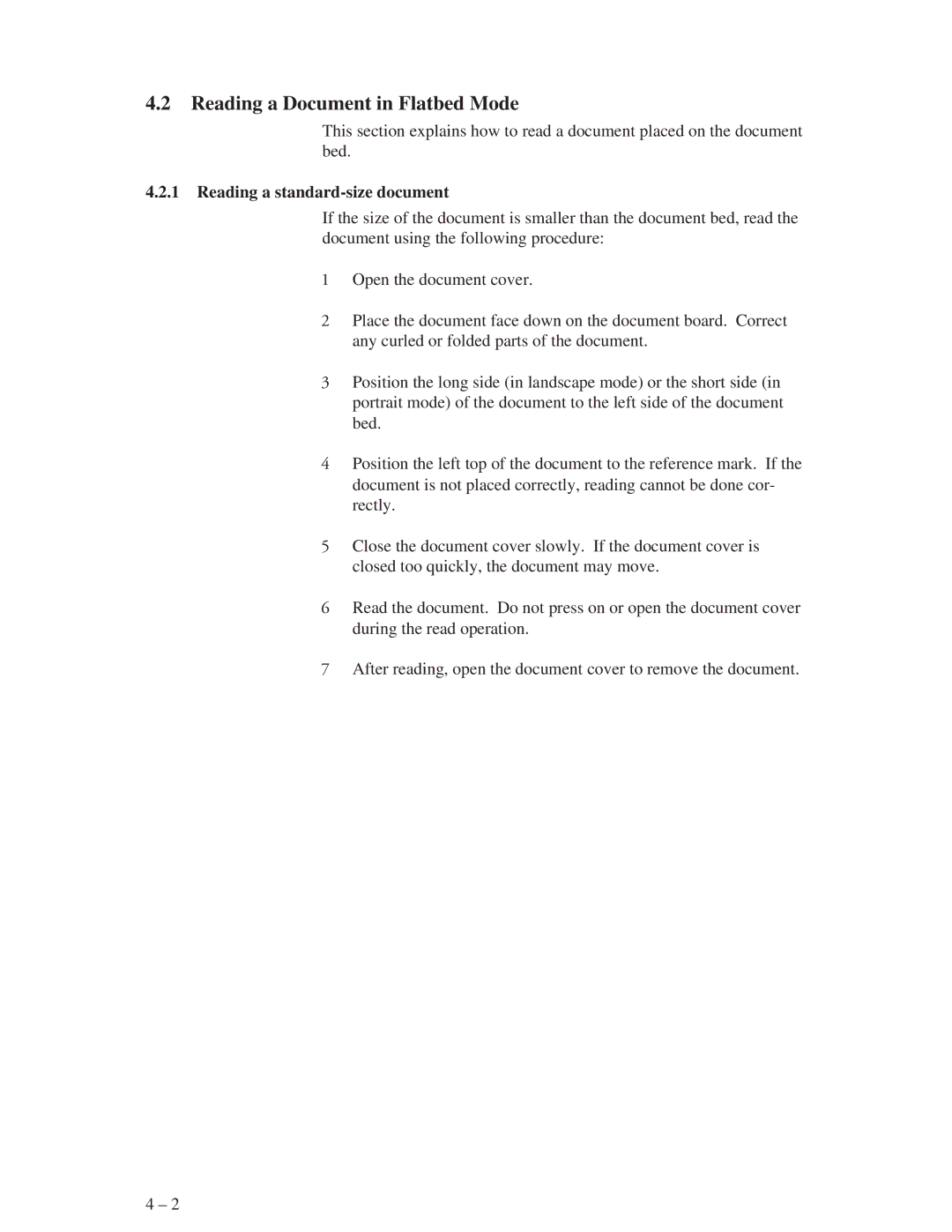 Fujitsu M3093GX, M3093EX manual Reading a Document in Flatbed Mode, Reading a standard-size document 