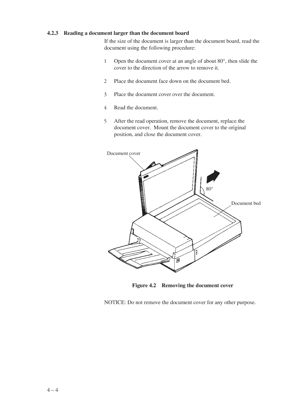 Fujitsu M3093GX, M3093EX manual Reading a document larger than the document board, Removing the document cover 