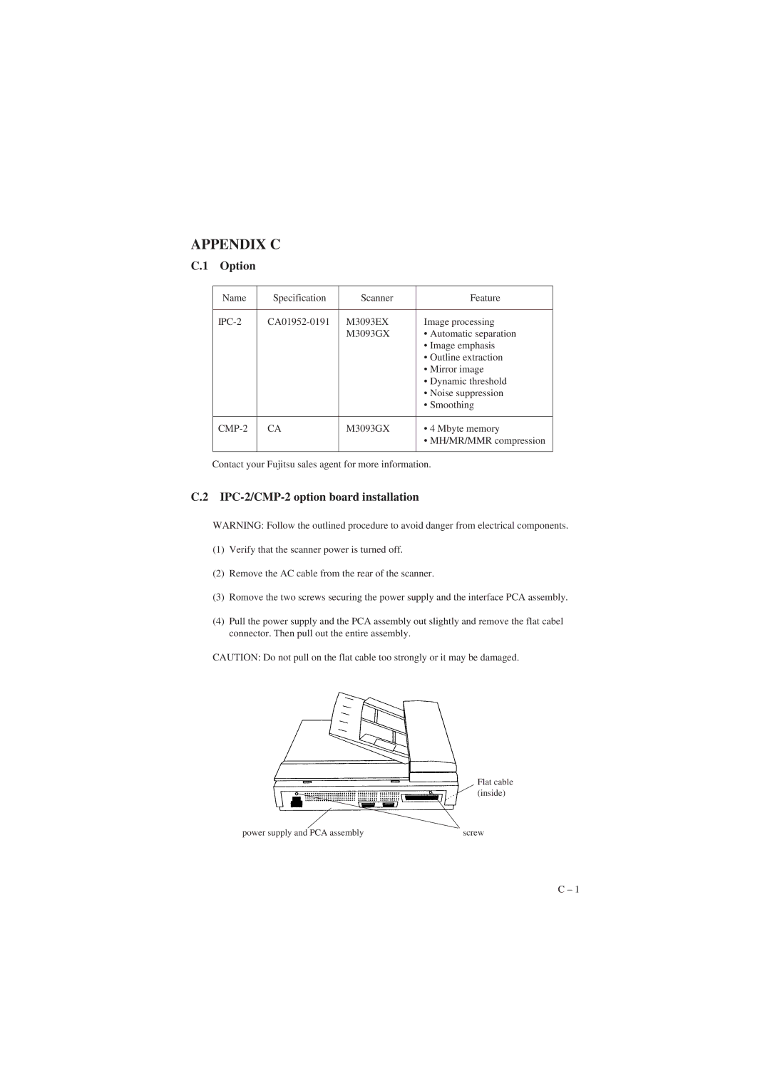 Fujitsu M3093EX, M3093GX manual Appendix C, Option, IPC-2/CMP-2 option board installation 