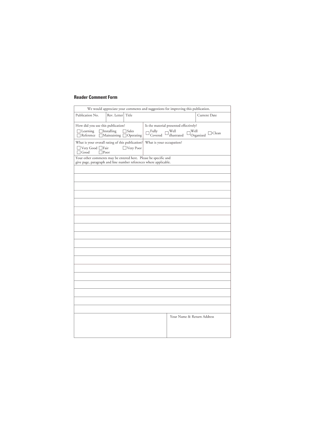 Fujitsu M3093GX, M3093EX manual Reader Comment Form 