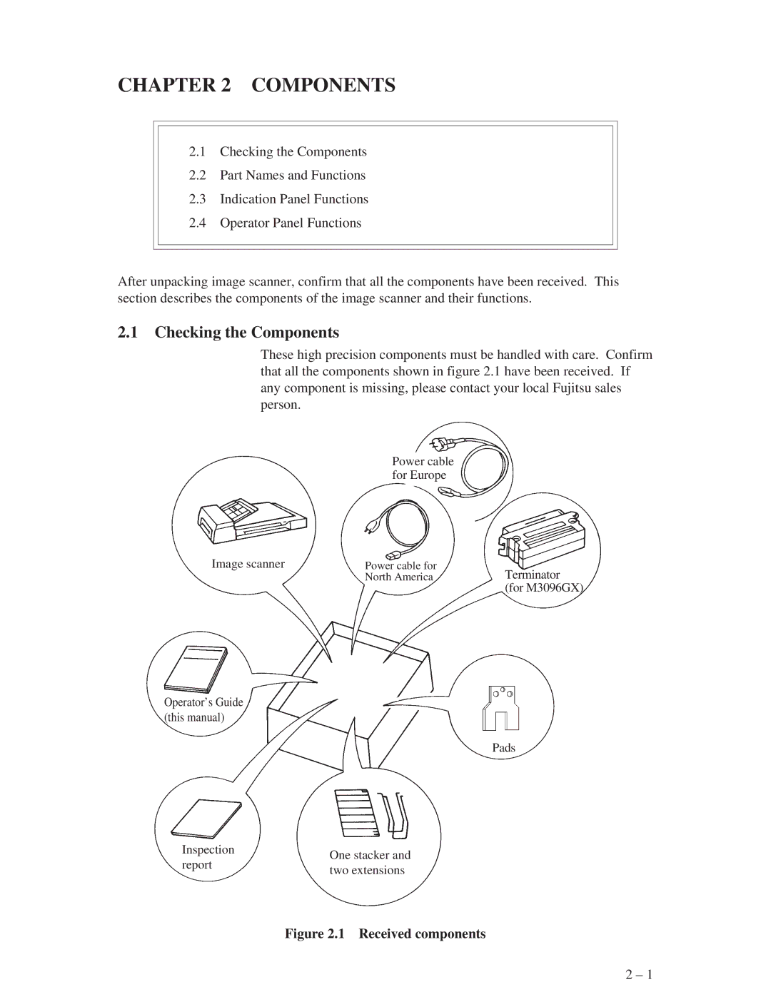 Fujitsu M3096EX, M3096GX manual Checking the Components 