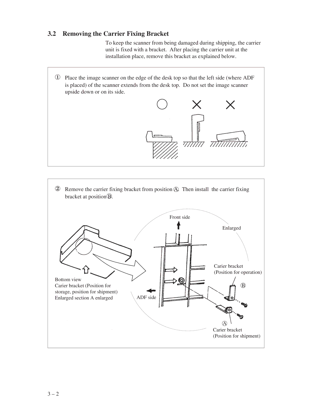 Fujitsu M3096GX, M3096EX manual × ×, Removing the Carrier Fixing Bracket 