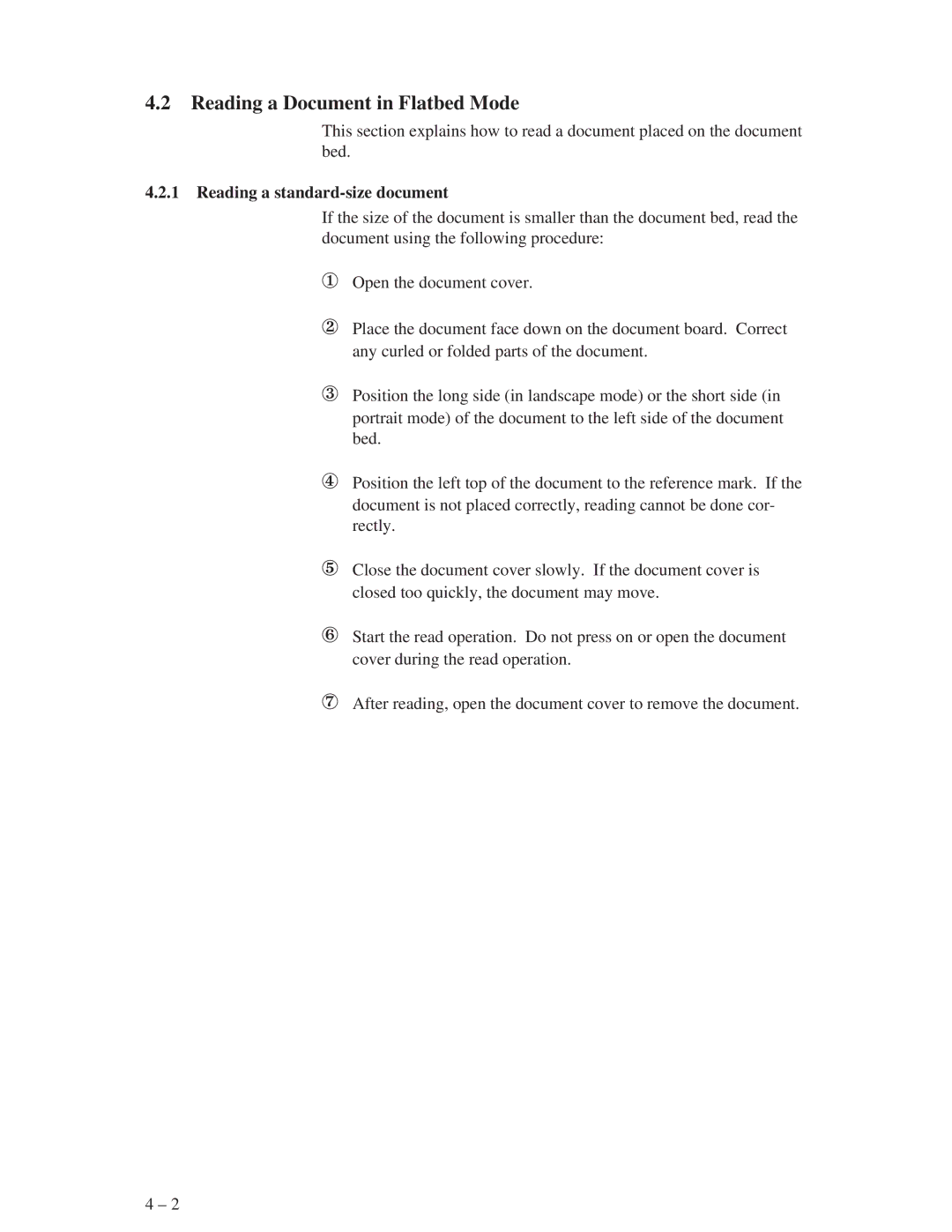 Fujitsu M3096GX, M3096EX manual Reading a Document in Flatbed Mode, Reading a standard-size document 