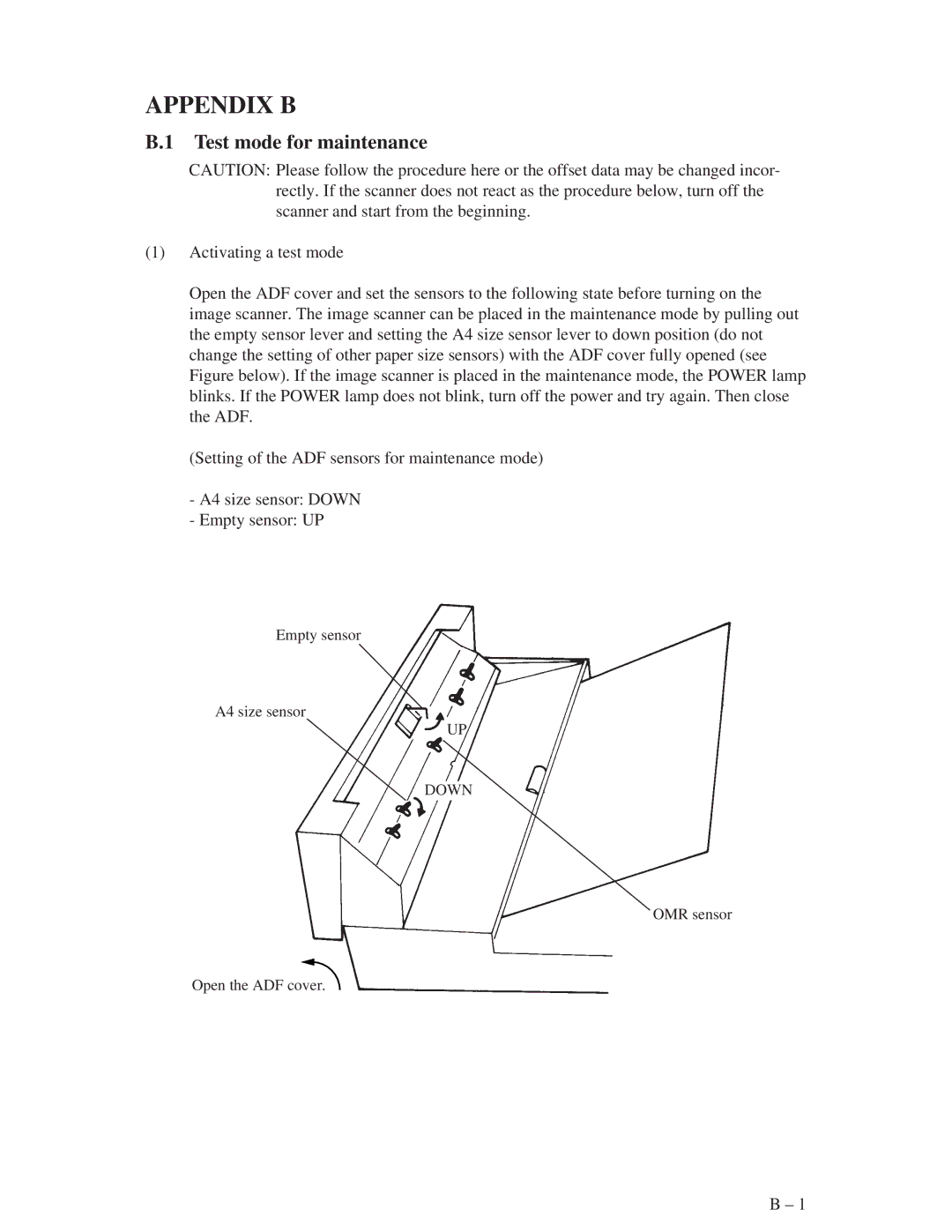 Fujitsu M3096EX, M3096GX manual Appendix B, Test mode for maintenance 