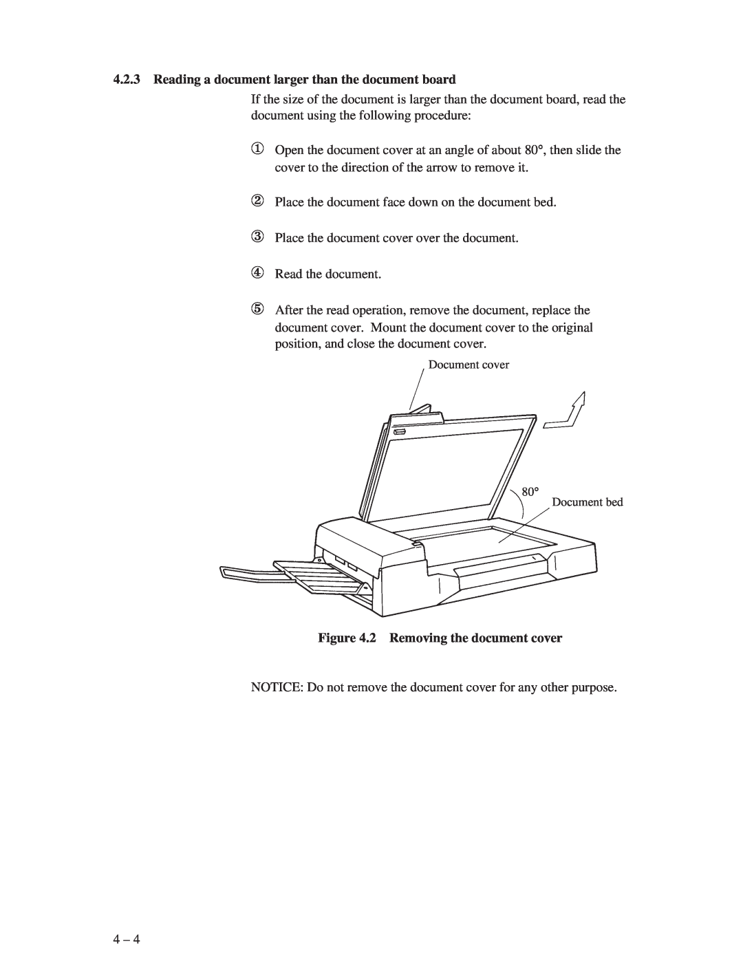 Fujitsu M3096GX, M3096EX manual Reading a document larger than the document board, 2 Removing the document cover 