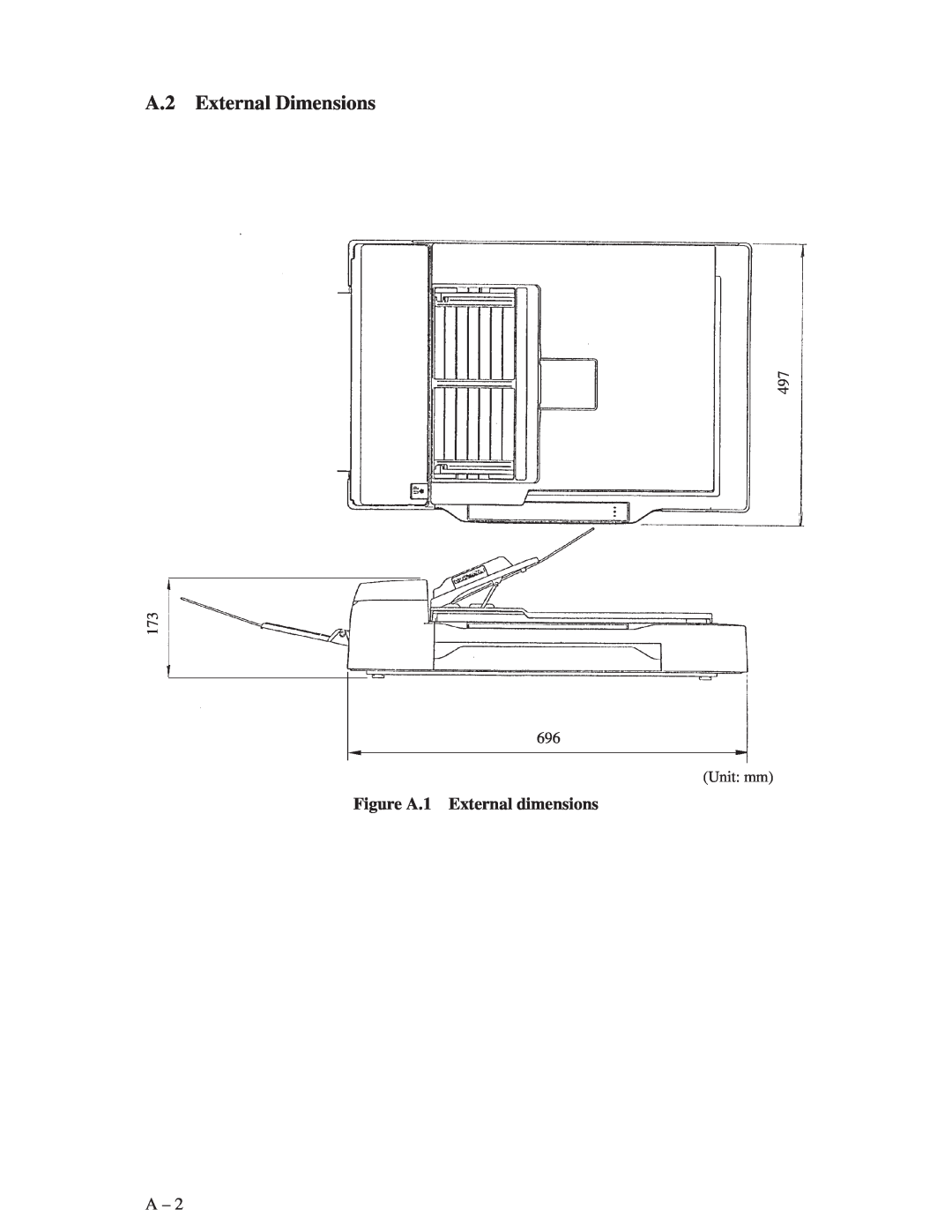 Fujitsu M3096GX, M3096EX manual A.2 External Dimensions, Figure A.1 External dimensions, 497 173 696 Unit mm 