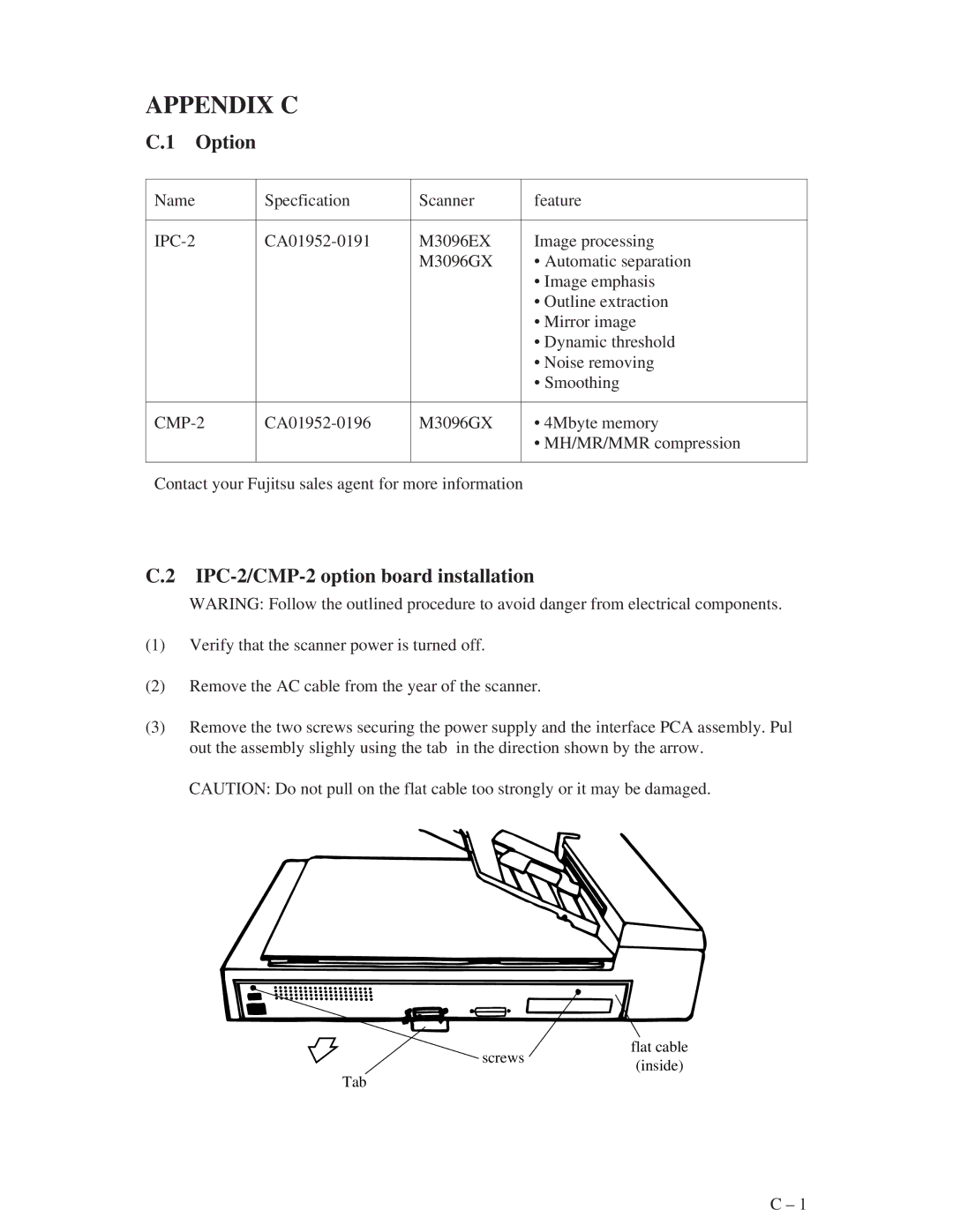 Fujitsu M3096EX/GX manual Appendix C, Option, IPC-2/CMP-2 option board installation 