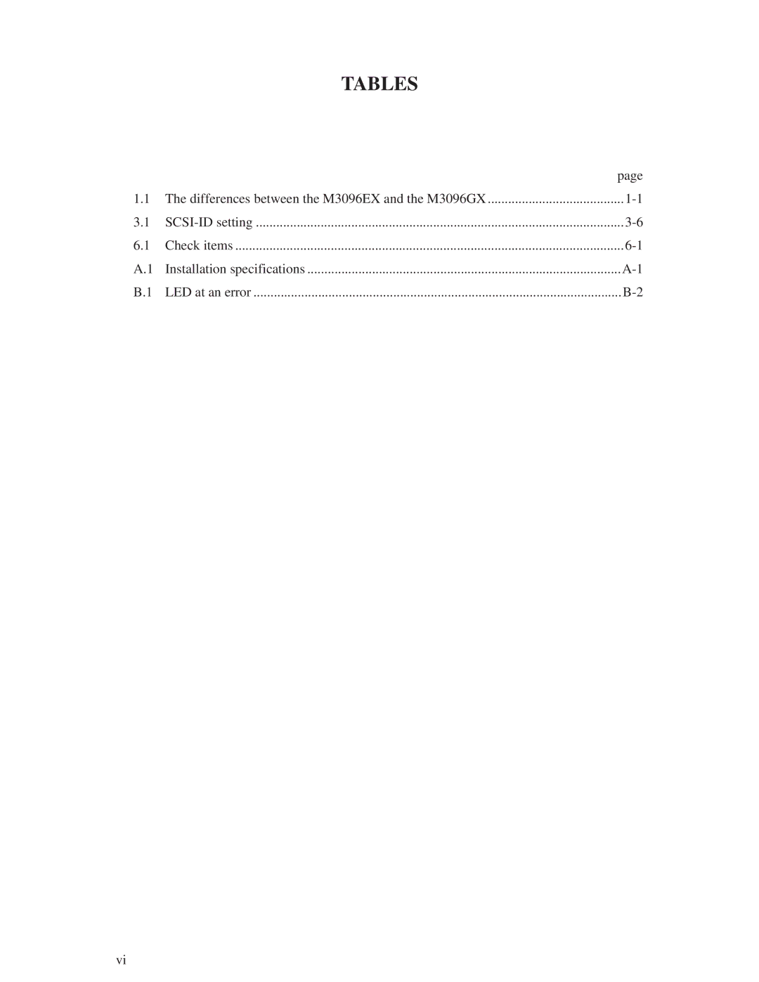 Fujitsu M3096EX/GX manual Tables 