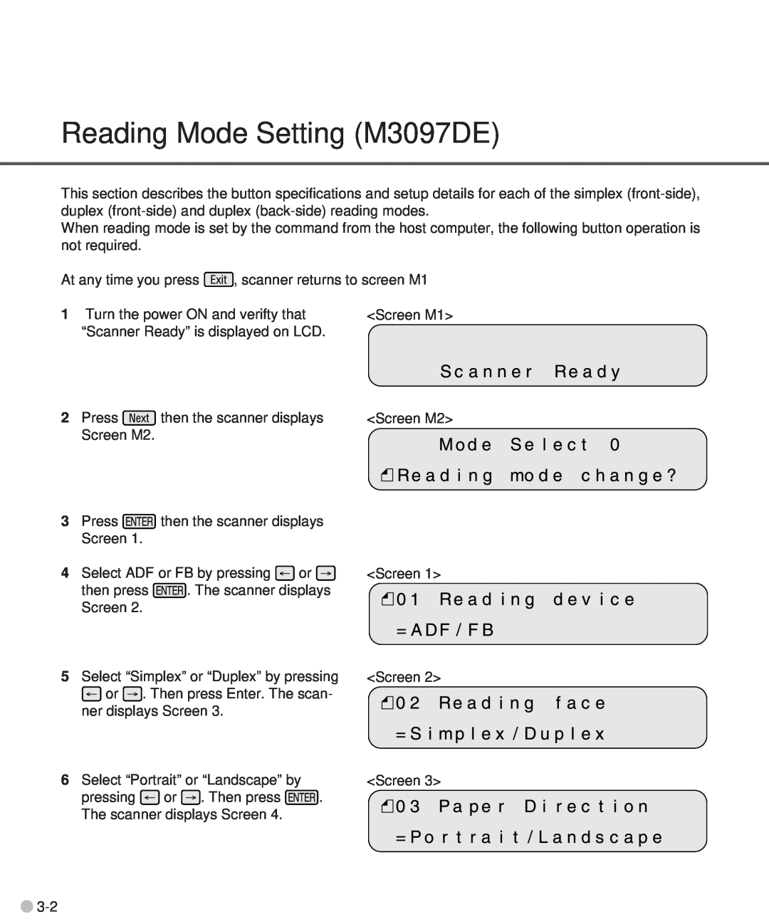 Fujitsu M3097DG manual Reading Mode Setting M3097DE 